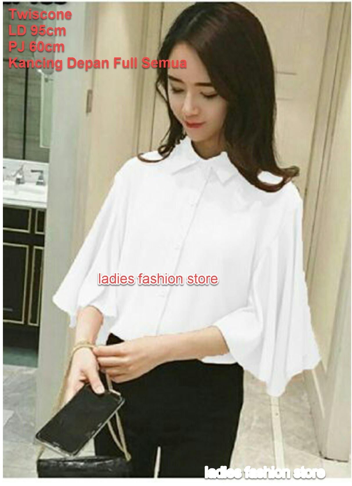 Blouse Kemeja Wanita Polos Lengan 3/4 / Kemeja Blouse Cewek / Blouse Wanita Model Lengan Batwing Korean Style / Pakaian Kemeja Murah / Atasan Kemeja Wanita / Tunik Cewek / Kemeja Kantoran Office / Baju Bahan Adem dan Ringan / Kemeja Casual Baru NR - PUTIH