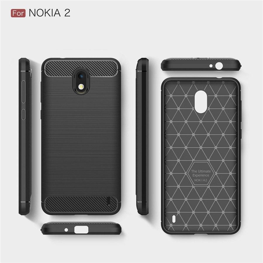 Nokia 2 Kasus Silikon Lembut TPU Carbon Fiber Full Cover Case Untuk Nokia 2 Pelindung Carbon Fiber Shockproof Hybrid Back Case
