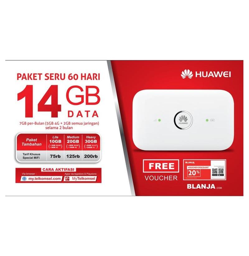 Huawei E5573 MIFI 4G LTE Paket Telkomsel Free 14gb Versi BYPASS - Hitam
