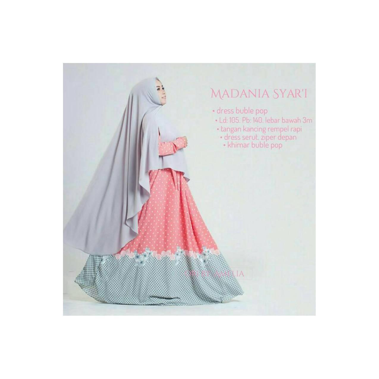 Setelan Gamis Muslimah + Jilbab (Madania Syari) Ori Amelia