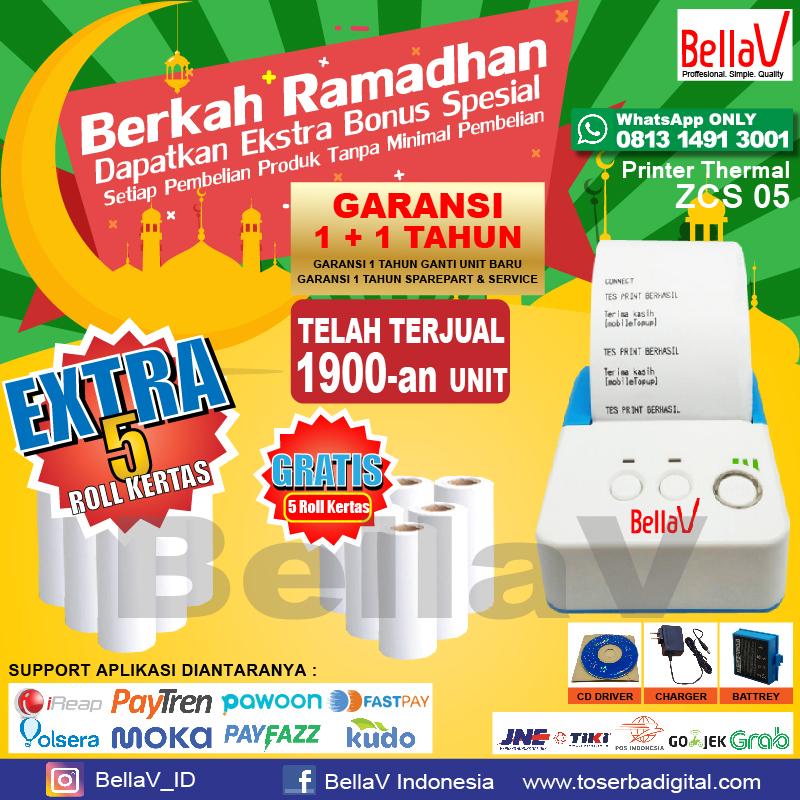 Printer Bluetooth Thermal ZCS-05 Support Lebih Dari 50 Aplikasi Free 5 Roll Kertas