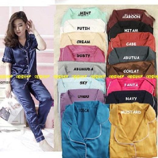 Piyama Pajamas Saten Sleepwear Setelan Baju Pendek Celana Panjang Satin Silky Velvet | Piama | Piyama | Baju Tidur | Pakaian Tidur | Daster