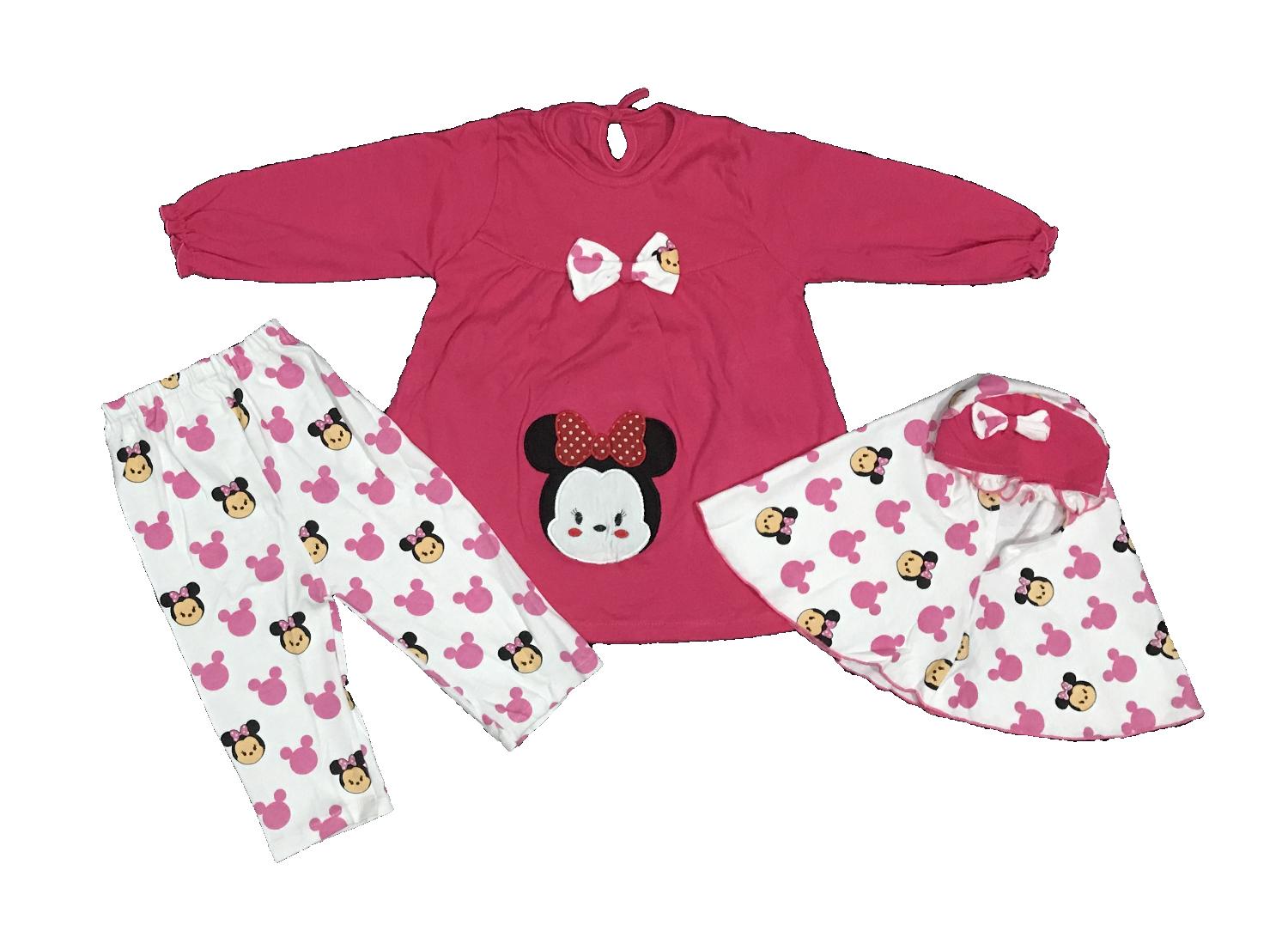 BAYIe - Setelan Baju Muslim Bayi/Anak Perempuan motif Tsum-Tsum / Gamis anak cewek umur 1.5 - 2.5 tahun