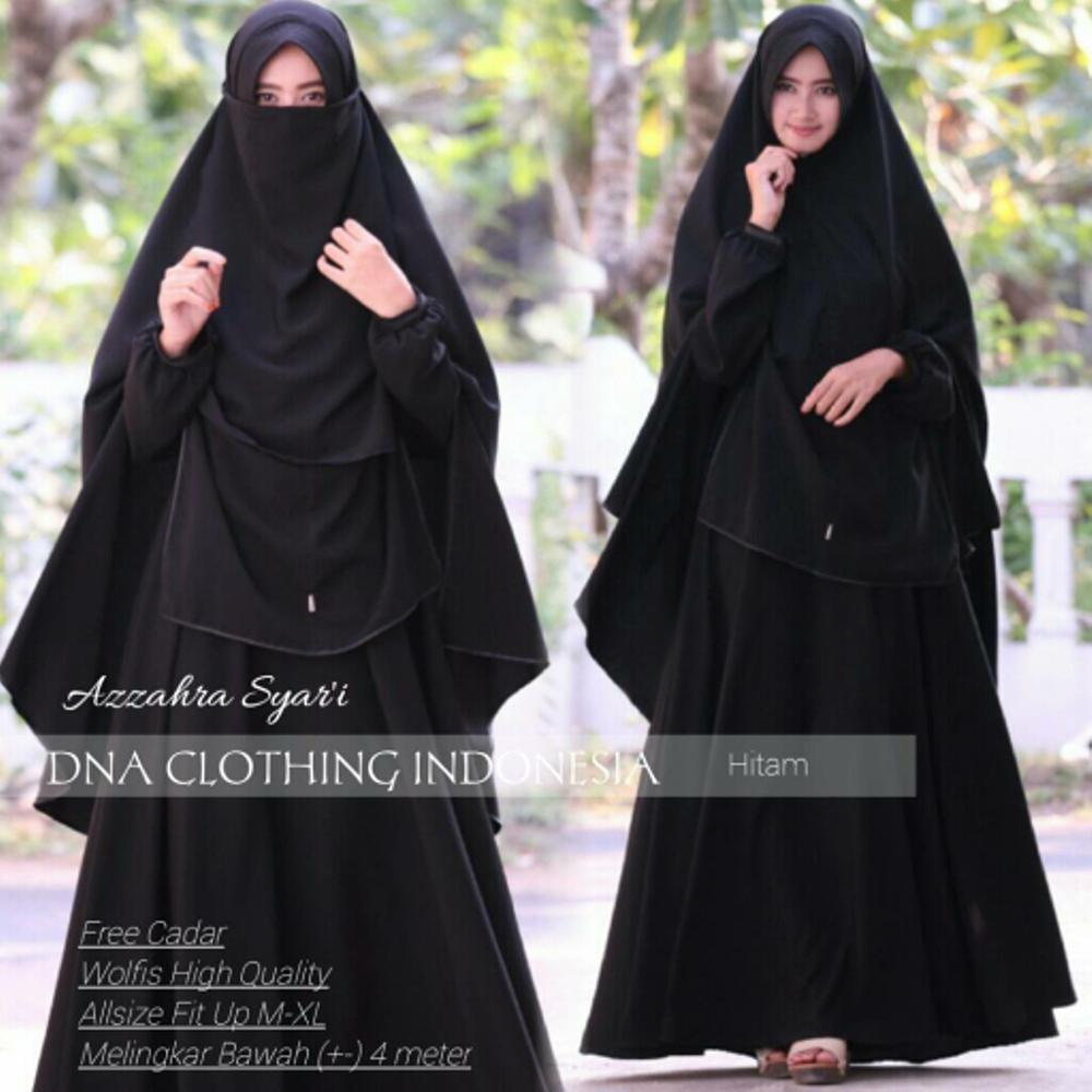GAMIS SYARI UMROH HITAM / AZZAHRA SYARI ORI DNA / HIJAB CADAR SYARI