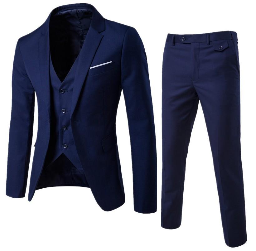 (Jaket + Celana + Vest) pria Tiga Potong Pakaian Celana Jas Setelan Profesional Pengantin Pria Formal Gaun Potongan Pas Badan Setelan Jas Karir Bisnis Perapi Workwear-Intl