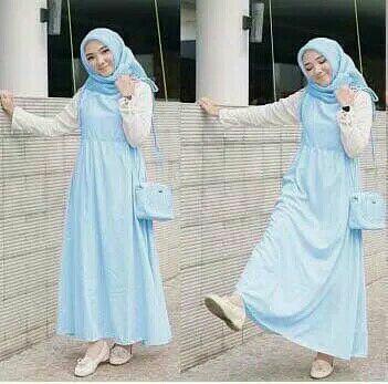 Baju Busana Muslim Gamis Maxi wanita /set Maxi hijab Wakanda Biru Muda