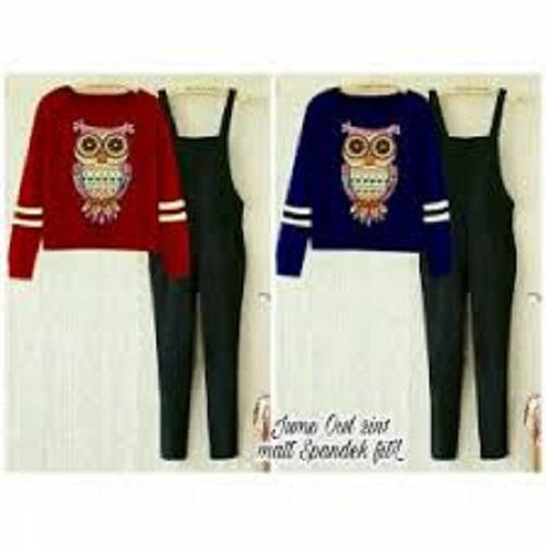 F Fashion Jumpsuit Wanita Owl + Gratis Kaos / Jamsuit Wanita / Jamsuit / Setelan Wanita / Celana Panjang Wanita / Baju Setelan / Kaos Bagus / Kaos Santai.