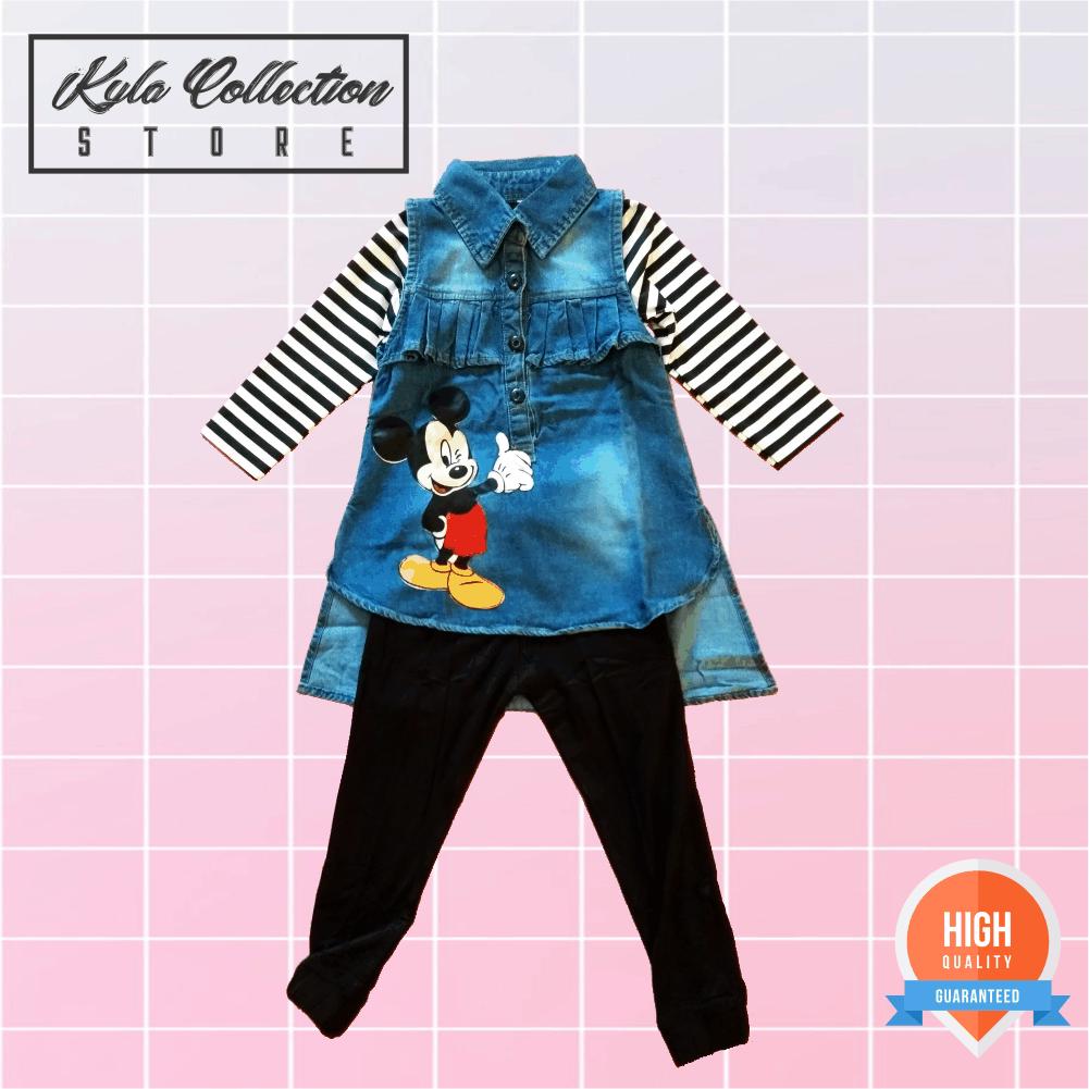 Dress lucu Setelan Baju Muslim Jeans Anak Pakaian Perempuan Unik Branded 3 In 1