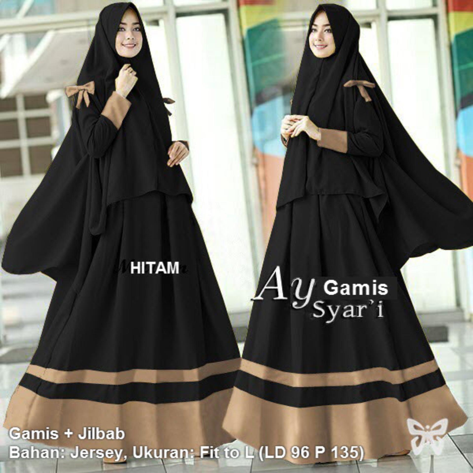 Flavia Store Gamis Syari Set 2 in 1 FS0719 - HITAM / Baju Muslim Wanita Syar'i / Gaun Muslimah / Maxi Dress Lengan Panjang / Hijab / Srayra