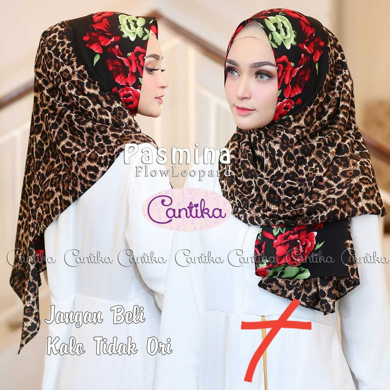 MOOIE - kerudung hijab jilbab pashmina motif leopard macan combi rose animal print