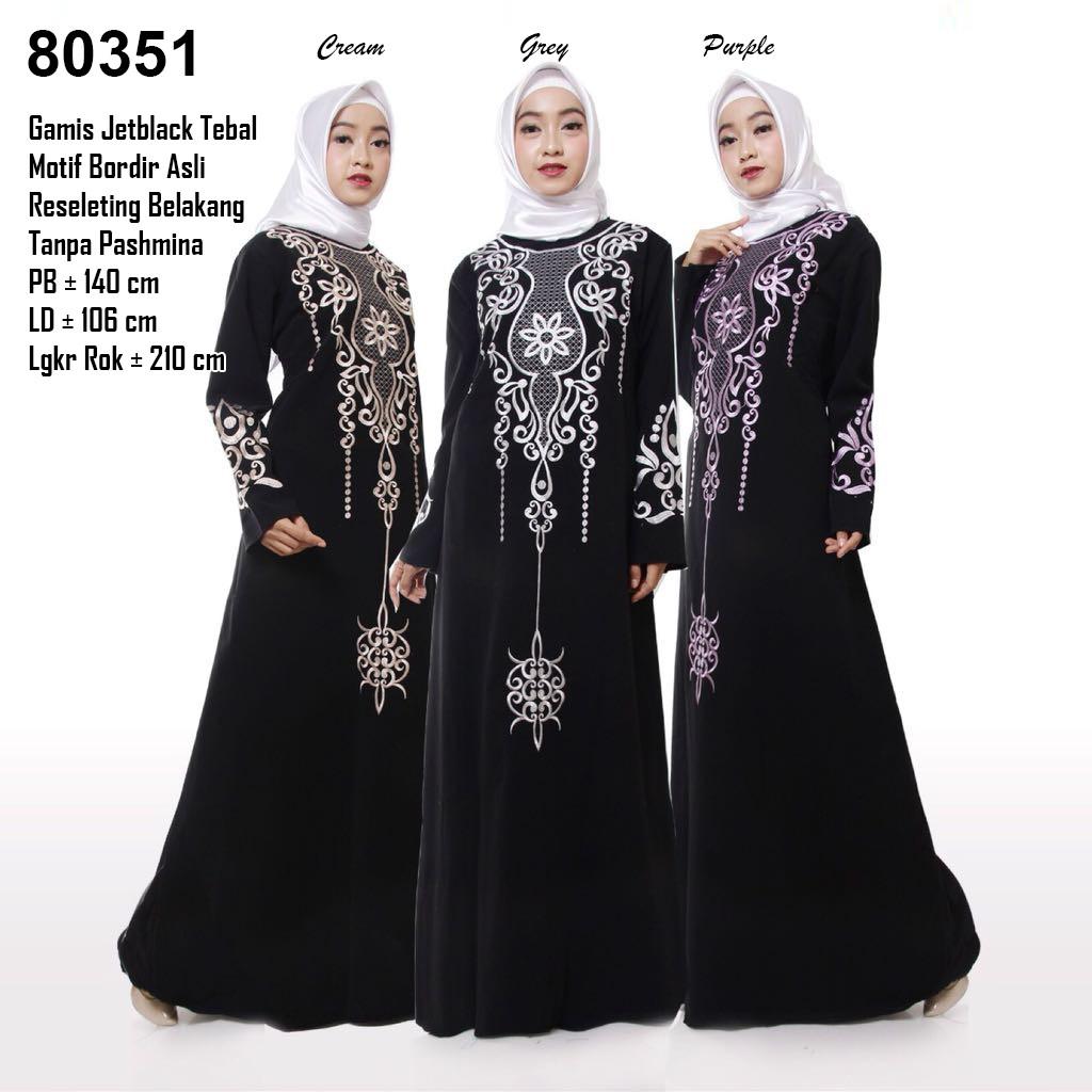 (TERBARU) Koleksi Gamis Jetblack Abaya Hitam Murah - Busana Muslim Arab JetBlack Bordir Termurah Dan Terlaris (80433 - Grey)