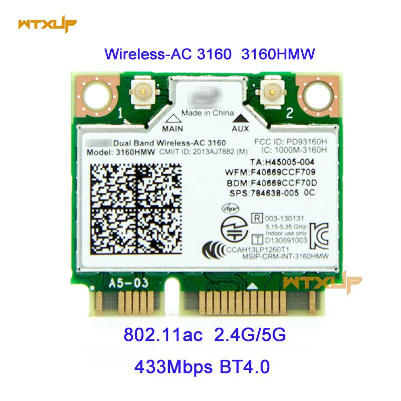 433 Mbps 802.11ac Mini PCI Express Adaptor Nirkabel Wifi dengan Bluetooth 4.0HS Kartu Wifi 3160HMW BT4.0 3160AC Intel VPro/ widi-Internasional