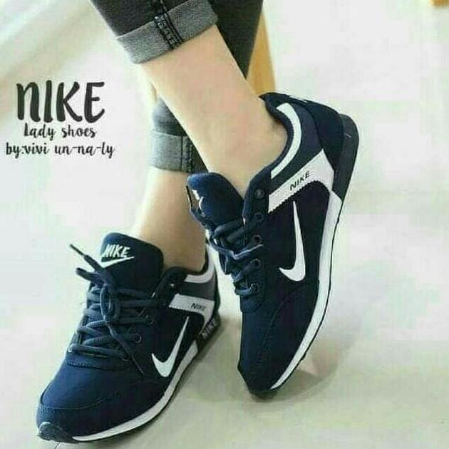 SEPATU OLAHRAGA BIRU STRIP PUTIH WANITA CEWEK CEWE SEKOLAH SPORT NIKE SNEAKERS KETS CASUAL RUNNING LARI YF723
