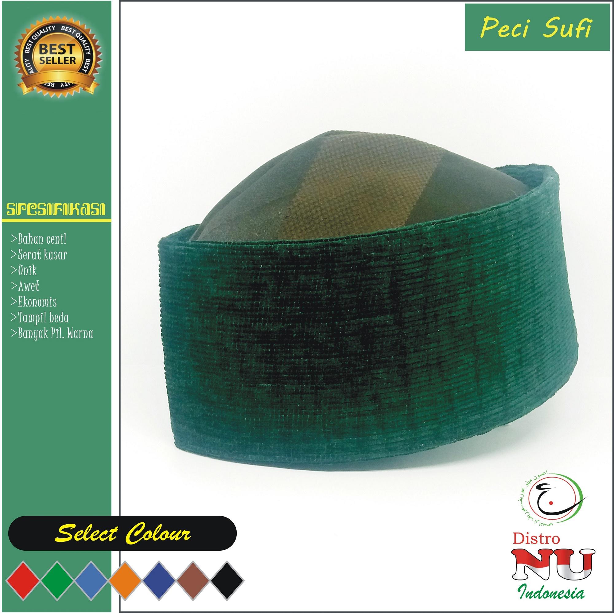 PECI SUFI CENIL ATAS RUNCING (HIJAU TUA) TINGGI 10/11/12 CM / peci maiyah / nu peci hadroh atlas muamalah bhs / sarung / gamis / baju muslim koko / jas / daster / dasi / songkok hitam / wadimor / gajah duduk / boneka bulu gantungan kunci kemeja / jaket