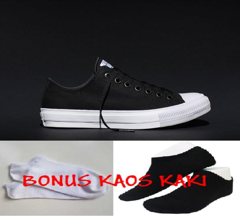 SEPATU SEKOLAH SNEAKERS CASUAL KANVAS ALLSTAR CONVERSE CT HITAM PUTIH - BONUS KAOS KAKI