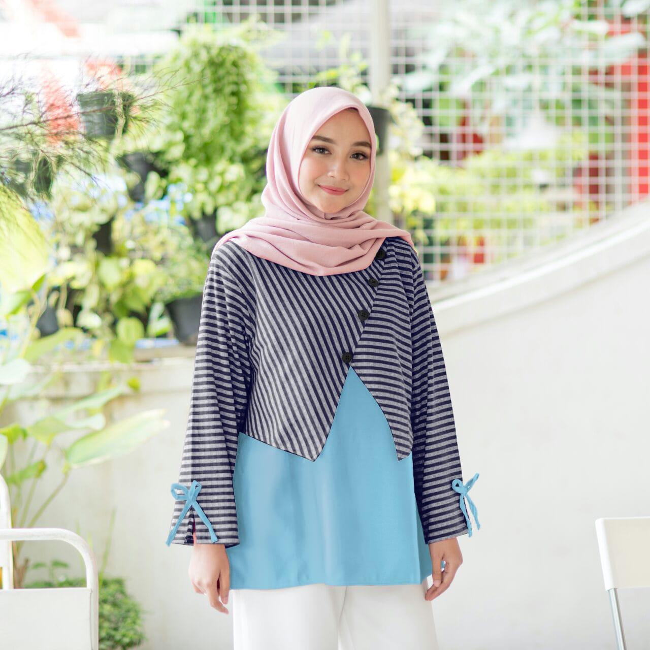 Sweeten.you PROMO MURAH Baju Atasan Modis Modern Lengan Panjang Salur Wanita Muslimah - Sholeha