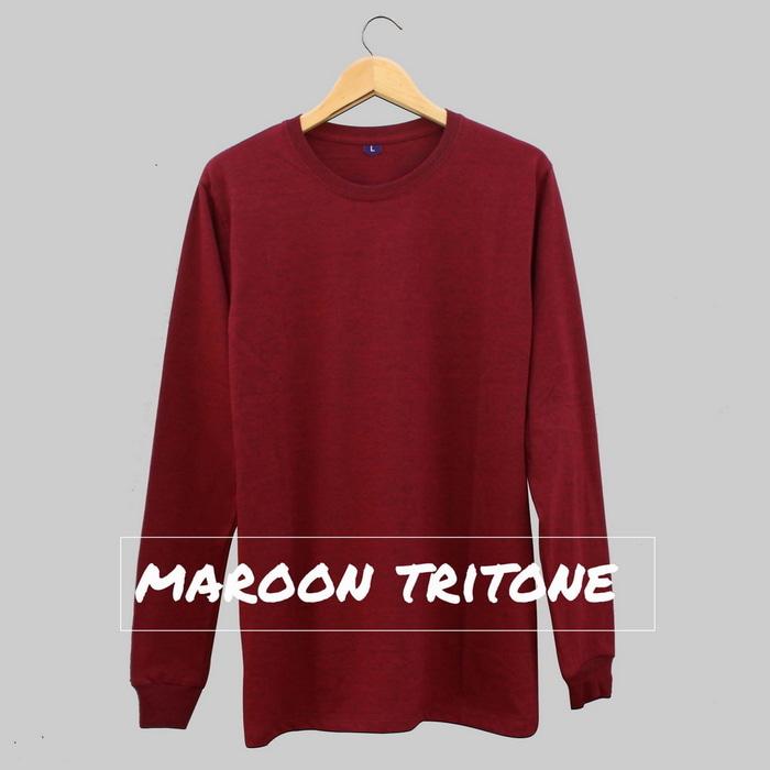 Baju Kaos Polos Lengan Panjang MAROON TRITONE Merah Marun Cewek Cowok