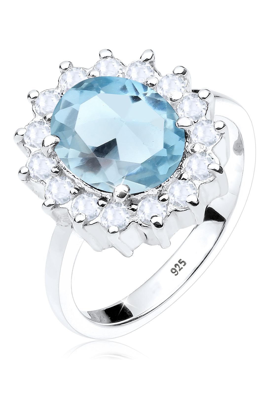 Elli Germany 925 Sterling Silver Cincin Glamour Blue Topaz Biru Muda