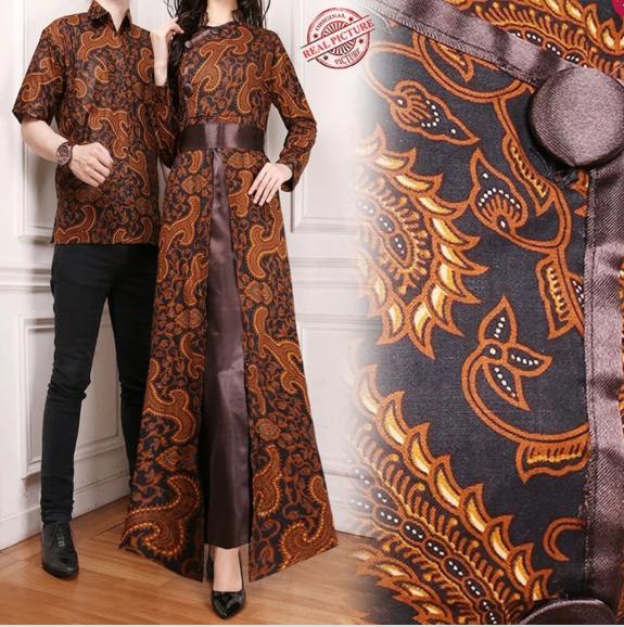 Grosir - Couple Gamis Maxi Dress Laluna Dan Kemeja Batik Pria