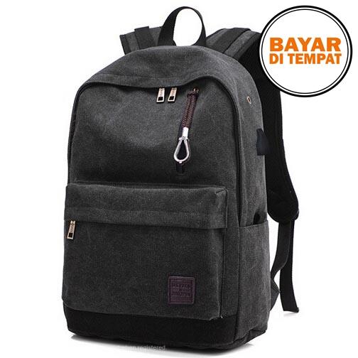 Rimas Tas Ransel Backpack Oxford Dengan USB Charger Port - Black / Hitam Tas Unik Cas Charger Charging Hp Handphone Samrtphone Unik Berkualitas