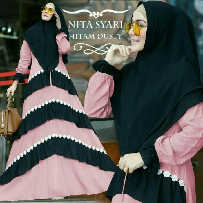 BEST SELLER Gamis Syari Cantik Nita Hitam Dusty / BAJU GAMIS modis Terbaru/ BAJU GAMIS DRES murah/ BAJU SYARI ORIGINAL