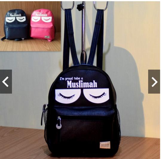 Tas Mini Ransel Bag Muslimah Simpel Hitam Black Pink Biru Navy Wanita Cewek 12in