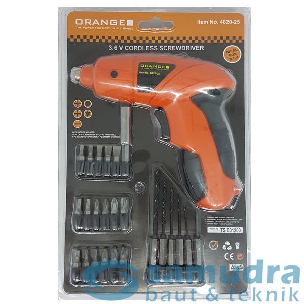 MESIN BOR MINI CORDLESS DRILL 3.6V ORANGE BONUS MATA BOR OBENG SET DIY