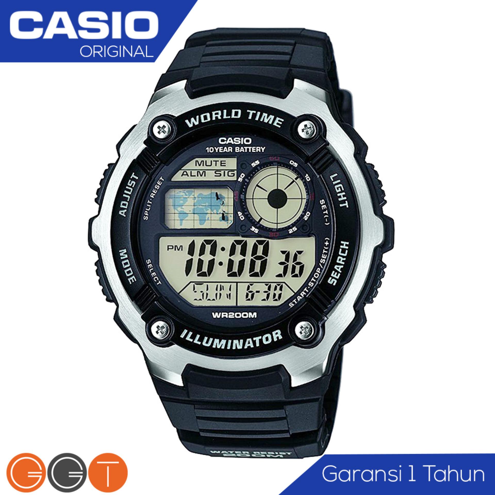 CASIO Illuminator AE-2100W-1AVDF - Jam Tangan Pria - Resin Strap - Digital Movement - Black