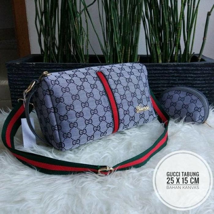 Tas Hand Bag Branded Wanita Cantik Berkelas Gucci Tabung Grey