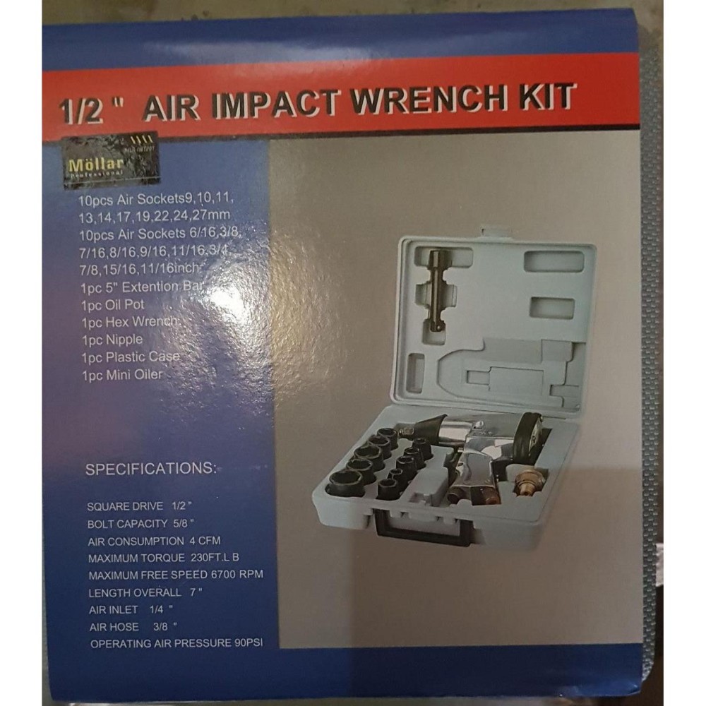 MOLLAR Air impact wrench kit 1/2 mesin baut kompresor sok sock angin