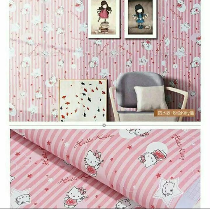 aZ - Wallpaper Sticker Dinding 45cm x 10m Motif Salur Karakter Hellokitty