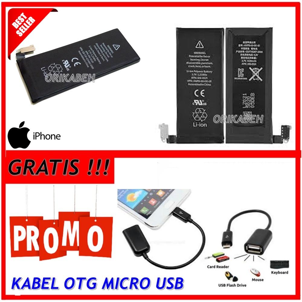 Apple Baterai / Battery Iphone 4G Original - Kapasitas 1200mAh + Gratis Kabel Otg Micro Usb ( orikabeh )