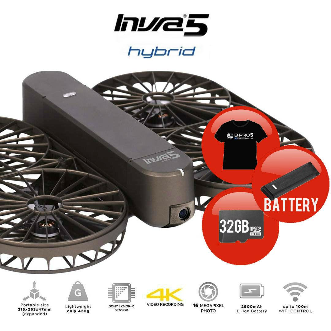 Brica Invra 5 Hybrid AirSelfie Drone - Black + Spare Battery + MicroSD 32GB