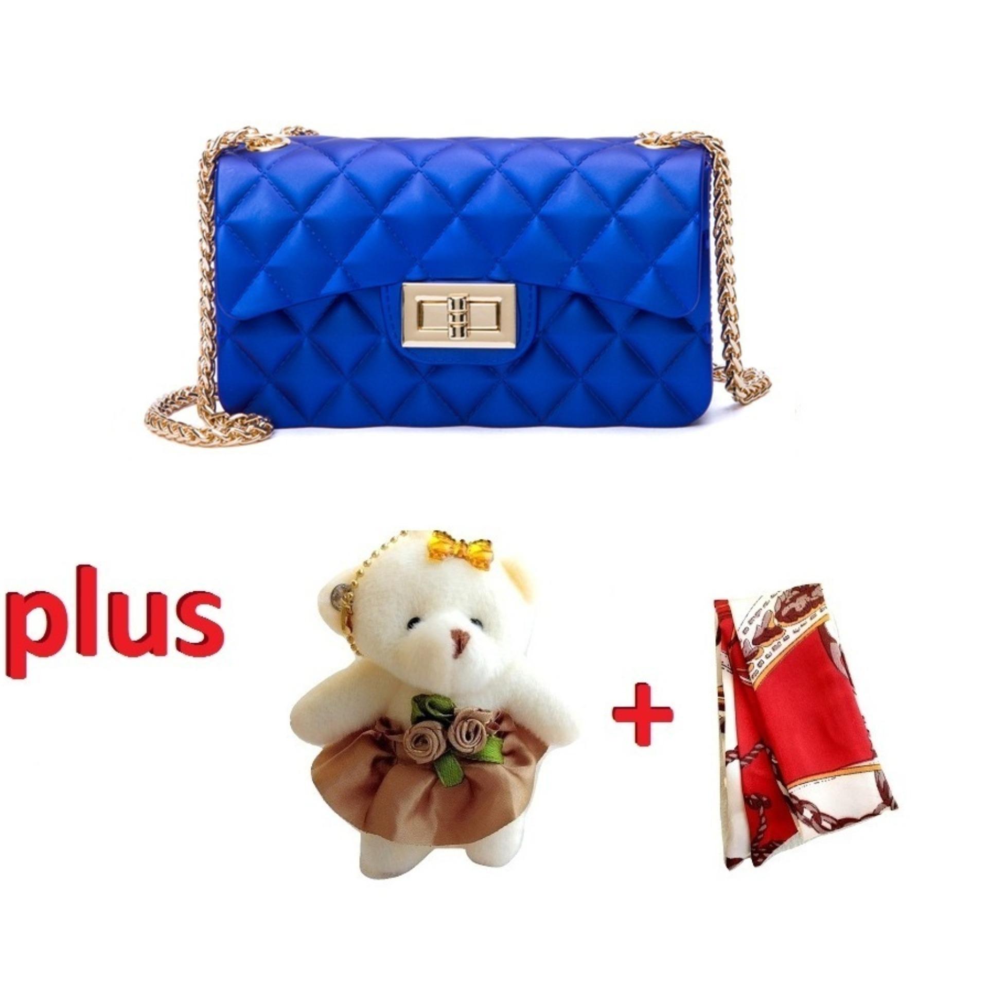 JCF Tas Import Jelly PREMIUM Dove Matte Chevron Fashion PLUS Boneka Dan Syal Anak Remaja Dan Wanita Dewasa Mewah Cantik Jelly Sling Teenager And Adult Mini Candy Bag Import Selempang Badan Matte
