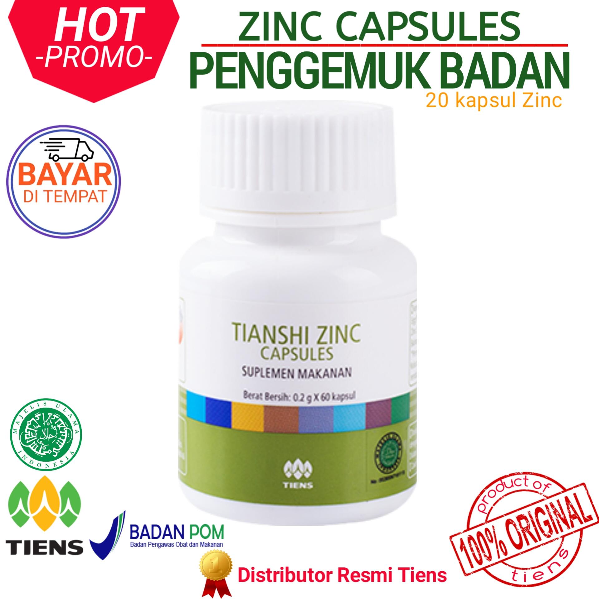 BEST SELLER!!! - Tiens - Zinc Capsules - 100% Herbal - Penambah Berat Badan - Pengemuk Alami - Tanpa Efek Samping - 1 Botol isi 20 Kapsul By Tiens Galeryherbal