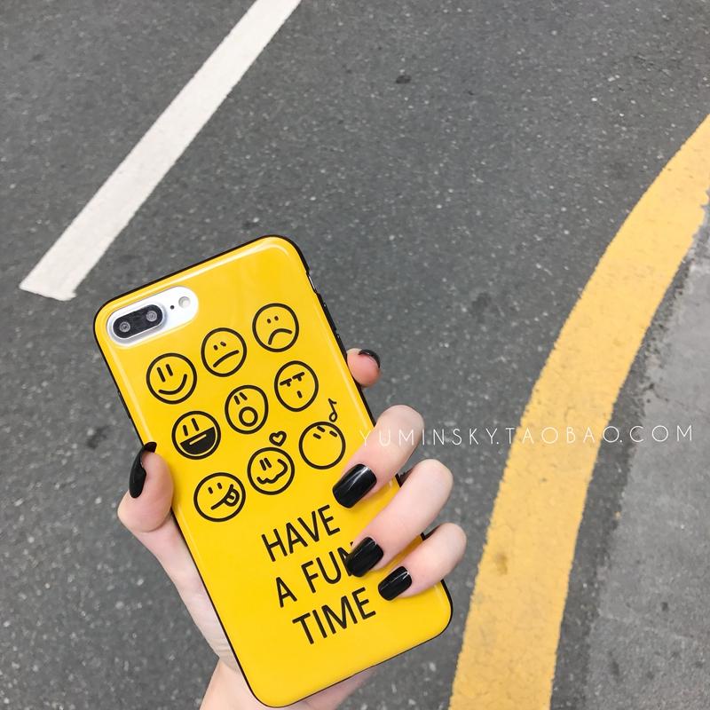 Gaya Korea Selubung Ponsel Imut Kuning Wajah Tersenyum Selubung Lunak Iphone7plus Bungkus Penuh