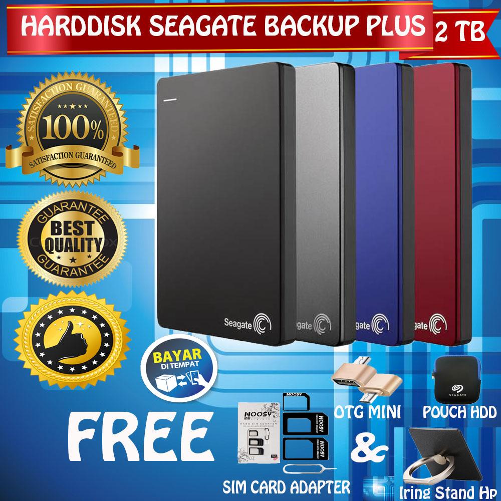 Seagate Backup Plus Slim 2TB - HDD - HD - Hardisk External 2.5 + Gratis Pouch Harddisk + Otg Mini Reader + Simcard Adapter 3in1 + Iring Stand Hp