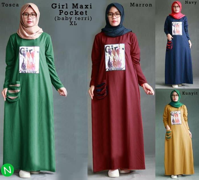 62180-girl maxi pocket / Baju wanita / gamis / baju atasan wanita / Baju wanita murah / baju wanita jumbo / baju polos / baju wanita polos / baju pesta / kemeja wanita / baju couple / dress