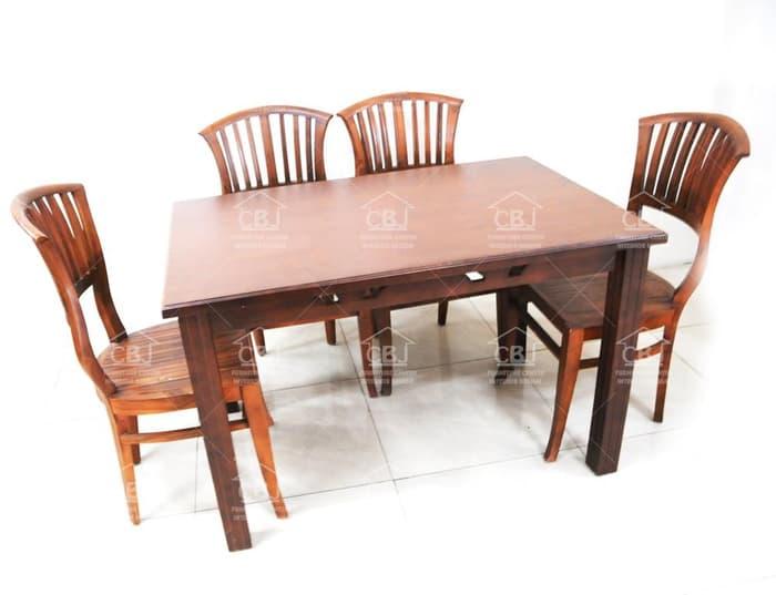 Meja Makan Dining Set Jati WD 01 + 4 Kursi - Warna Hitam - Khusus Jabodetabek