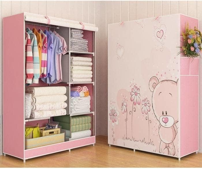 Lemari Pakaian Motif PINK BEAR Rak Baju Anak Dan Dewasa Kain Serbaguna @ lemari pakaian portable baju kayu piring plastik portable tv es sepatu