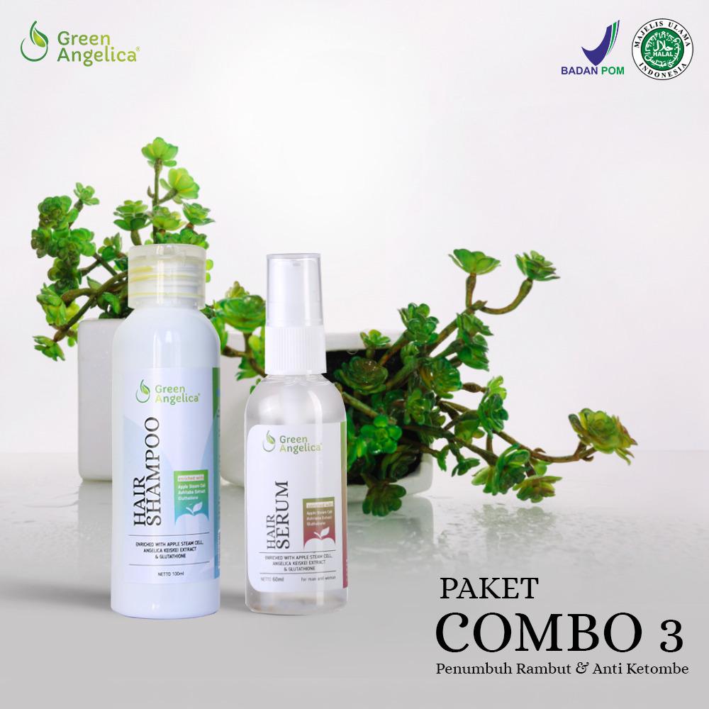 Green Angelica - Paket Combo 3 (Shampo+Serum) - Shampo Anti Ketombe, Cegah Rontok dan Kebotakan Permanen