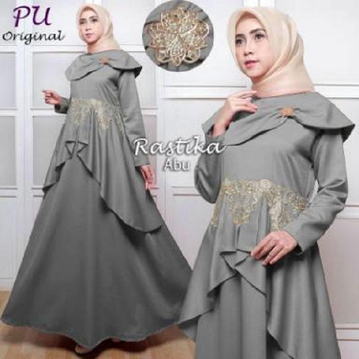 BajuReady 14875 D26 BUSANA MUSLIM WANITA DEWASA BAJU GAMIS CEWEK MASA KINI MAXY MAXI DRESS LENGAN PANJANG WARNA ABU MURAH TERMURAH MODIS KEKINIAN
