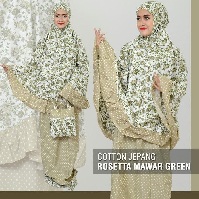 mukena murah katun Jepang Roseta mawar green