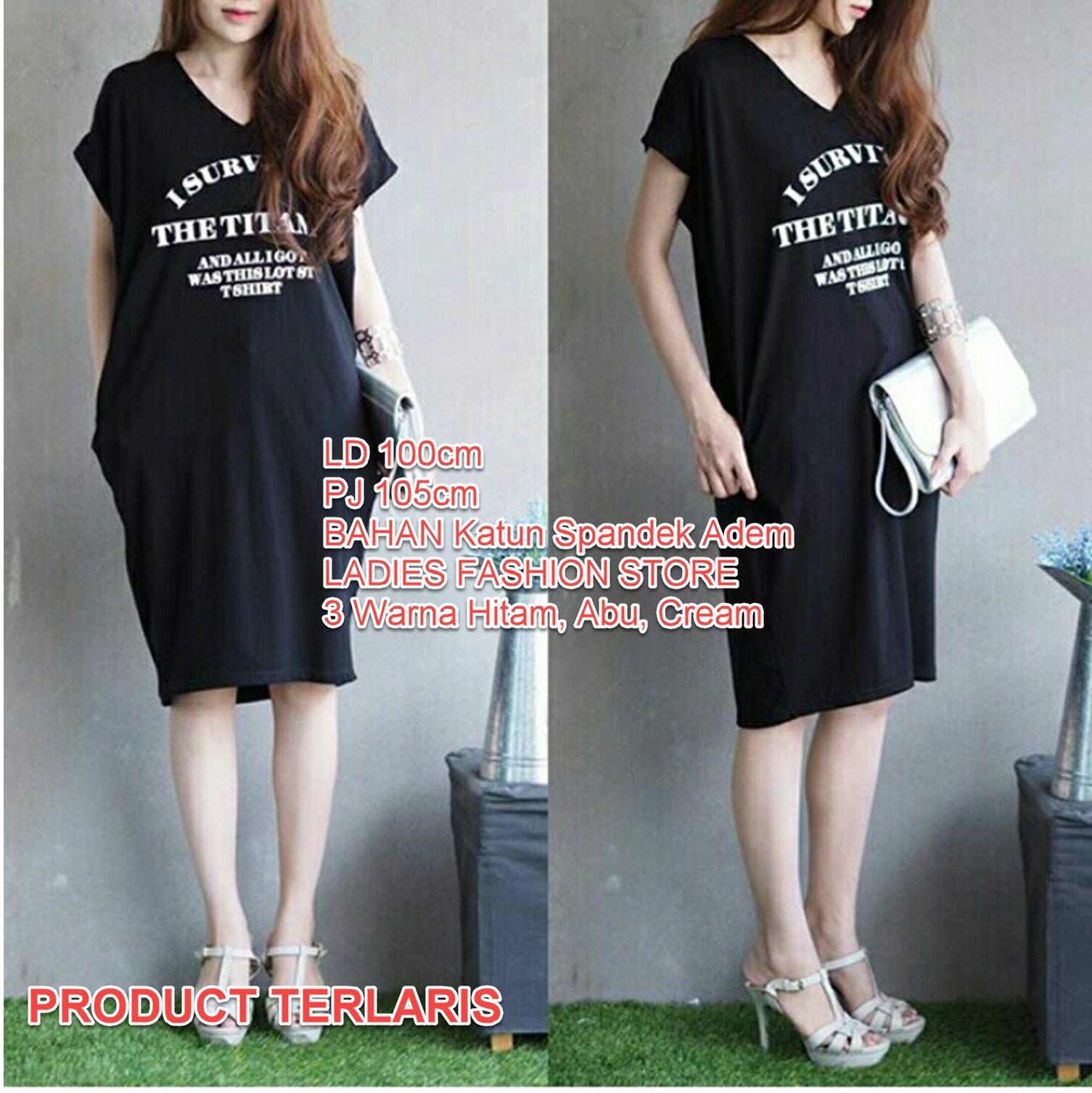 LF Dress Kaos Terusan Wanita / Dress T-shirt Wanita / Gaun Kaos Panjang / Dress Wanita Santai / Dress Remaja Kasual Casual / Dress Murah Gaul Modern / Dress Murah / Gaun Murah / Baju Lebaran / Baju Wanita Termurah (I rvivedsu) NR D10 - Hitam D1C