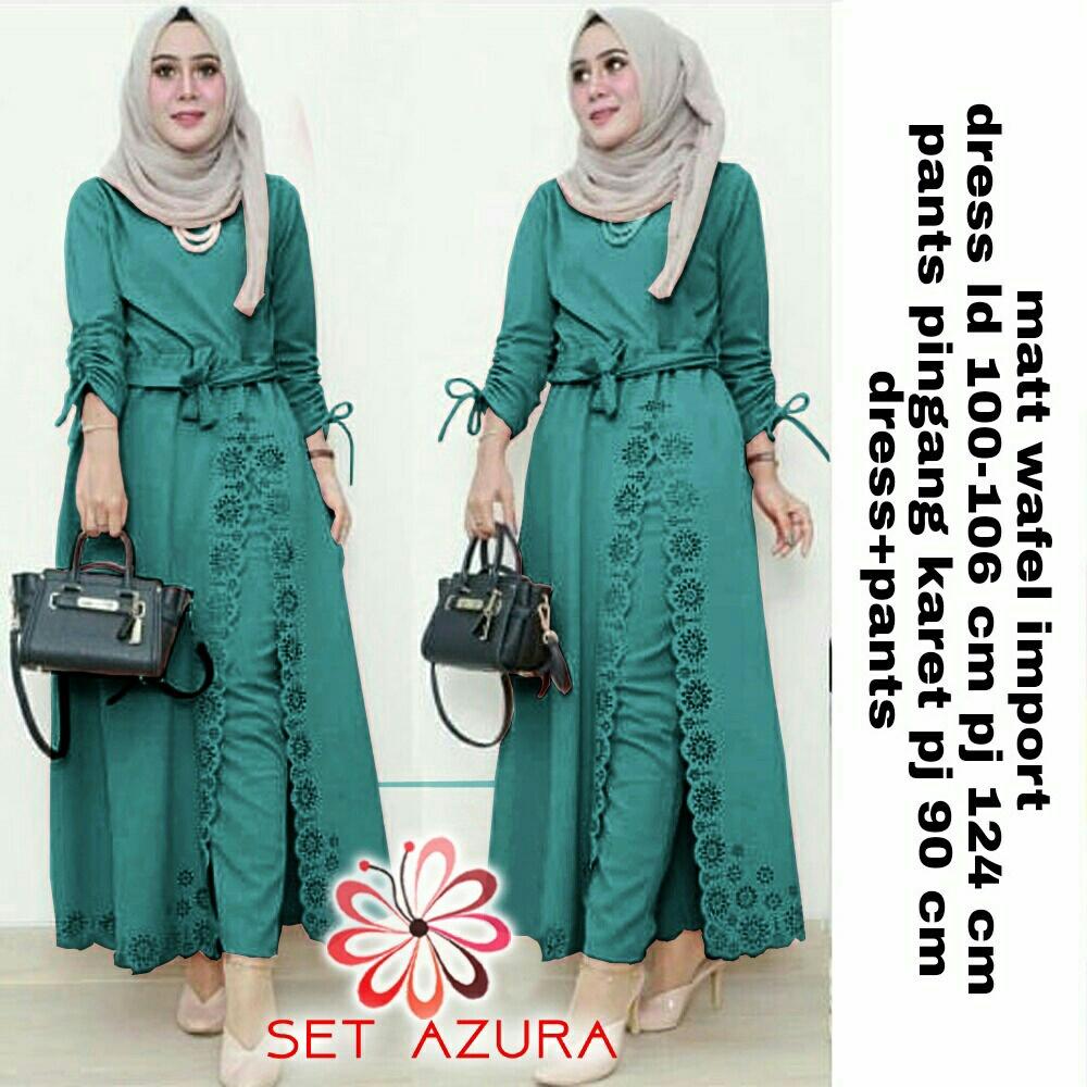 AZURA SET PANT - BAJU MUSLIM MURAH TERBARU 2018 MAXIDRESS GROSIR GAMIS SYARI PAKAIAN WANITA BUSANA PESTA MODERN BORDIR CELANA ATASAN SETELAN KULOT TUNIK