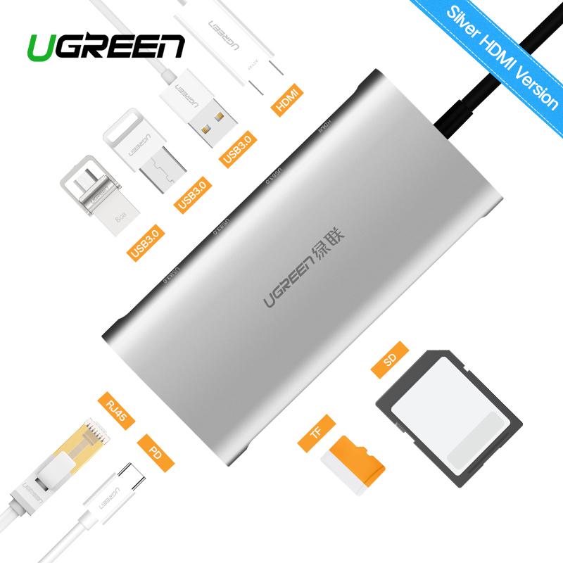 UGREEN Type C Hub 8 in 1 with VGA, PD Charging Port, 3-Port USB 3.0, SD/TF Card Reader 1080P Multiport Adapter Dock Station Dark Grey