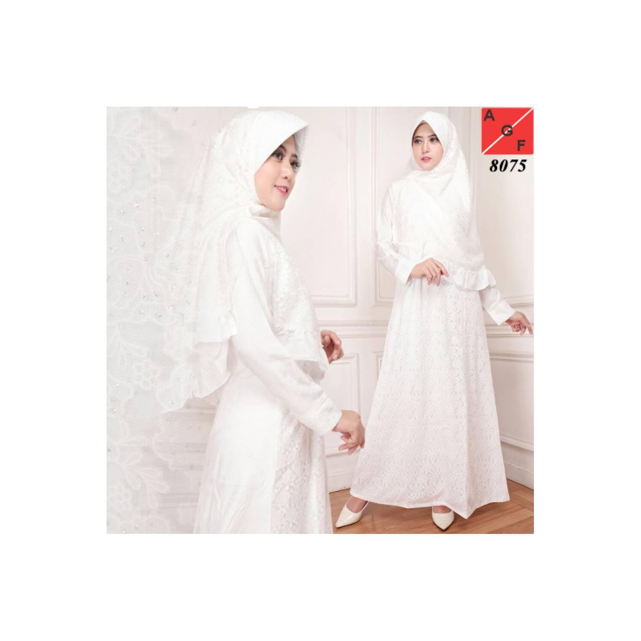Gamis Jumbo Syari Putih Brokat Premium spesial Umroh Haji Pernikahan
