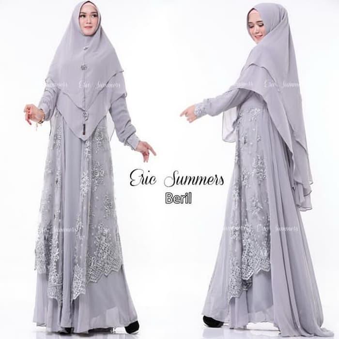 gamis pesta full cerutty kombinasi tulle bordir mutiara