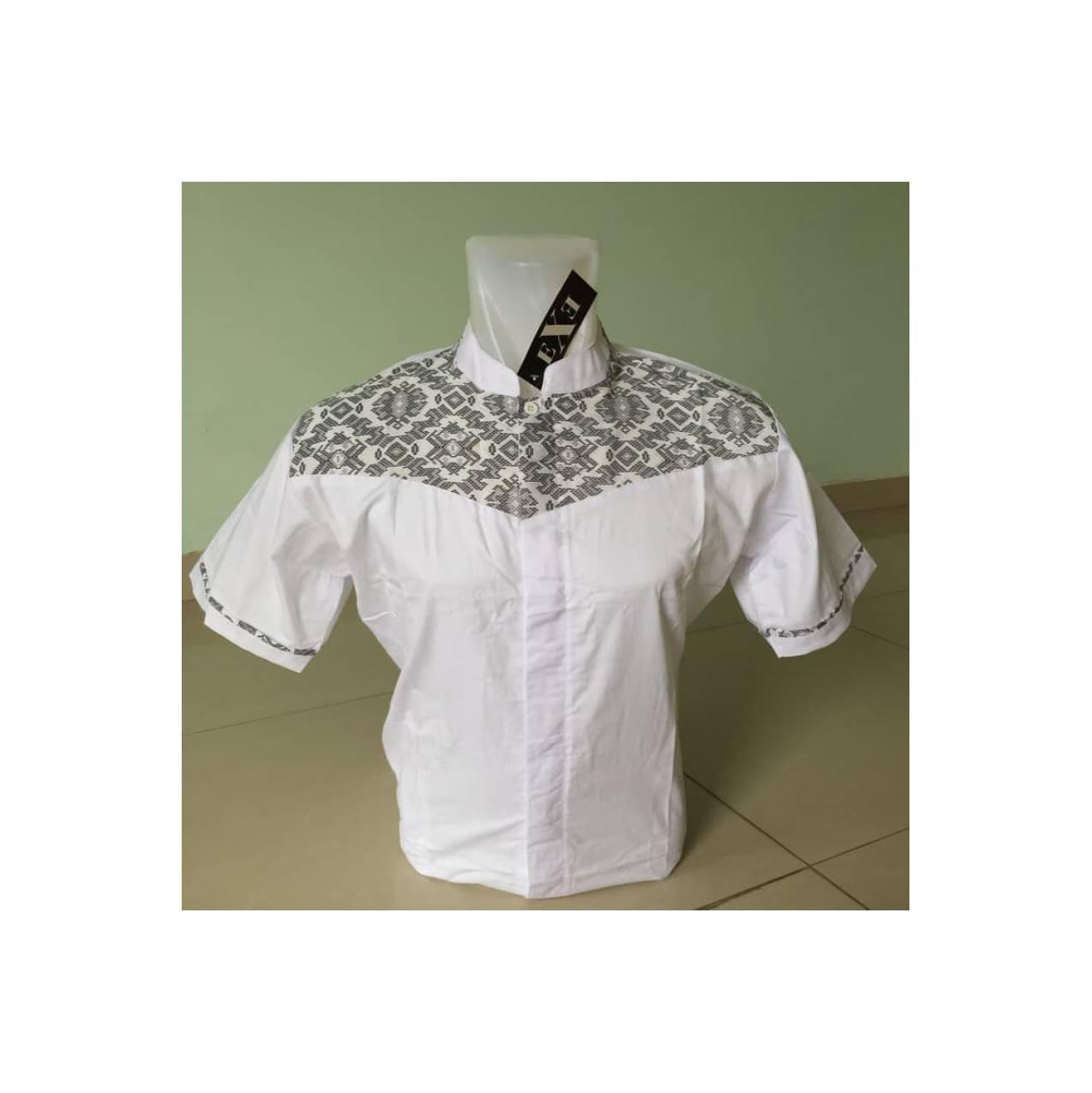 Kemeja / Baju Koko Muslim Couple Ayah Anak eXe - Putih Kombinasi Batik