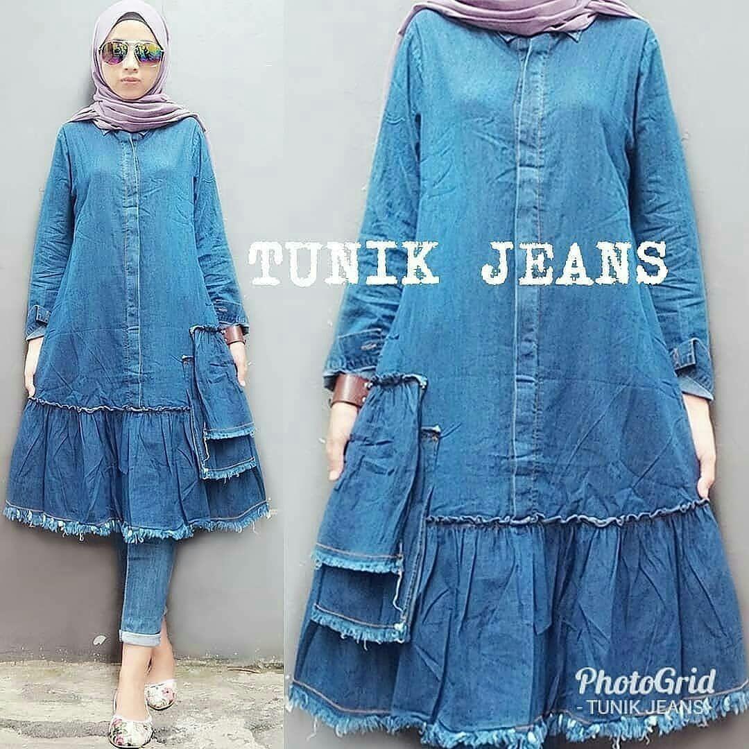 Tunik Jeans Tunic Jeans Pakaian Wanita Muslim Panjang Blus Modern Long Atasan Jaket Hijab Casual Baju Modis Baju Kerja Trendy Baju Model Terbaru